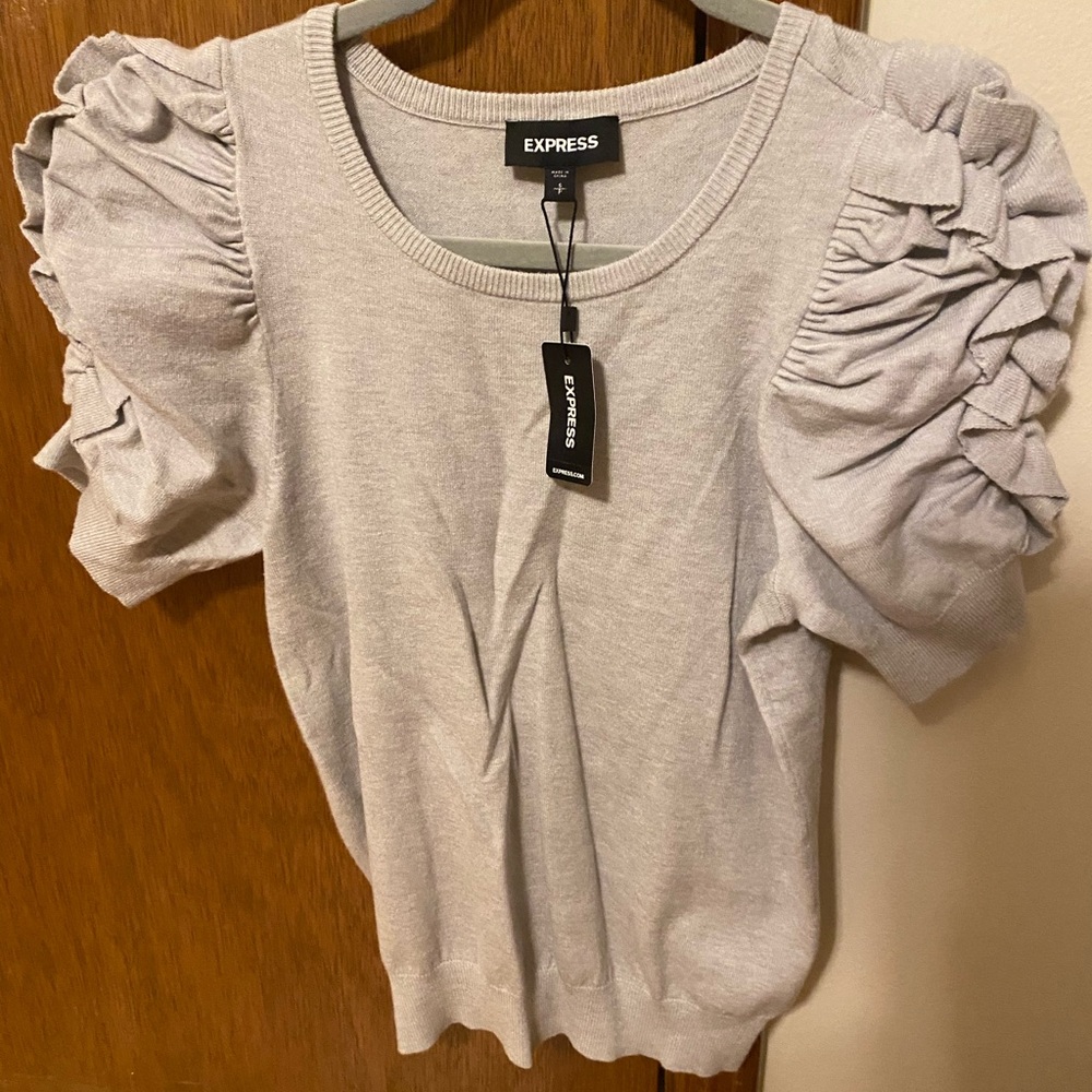 Puff Sleeve Short Sleeve Knit Top By Express